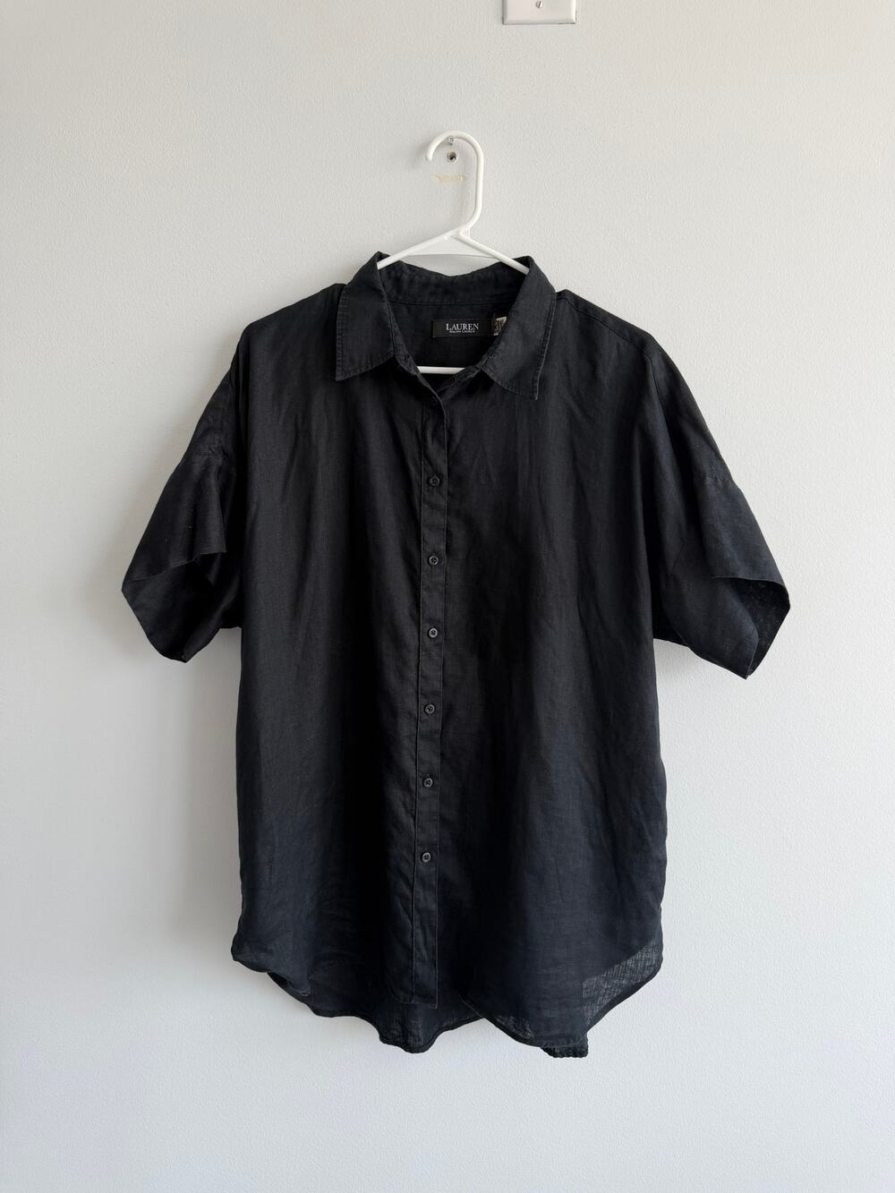 LRL Black 100% Linen Short Sleeve Shirt XL